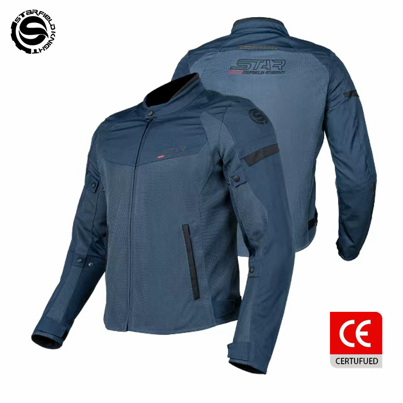 Gearx Motorcycle Jacket - SFK เสื้อแจ็คเก็ตรถจักรยานยนต์สีน้ำเงินฤดูใบไม้ผลิและฤดูร้อนตาข่ายระบายอากาศได้เสื้อผ้าสำหรับขี่สำหรับผู้ชายพร้อมอุปกรณ์ป้องกันร่างกาย CE อาร์เมอร์