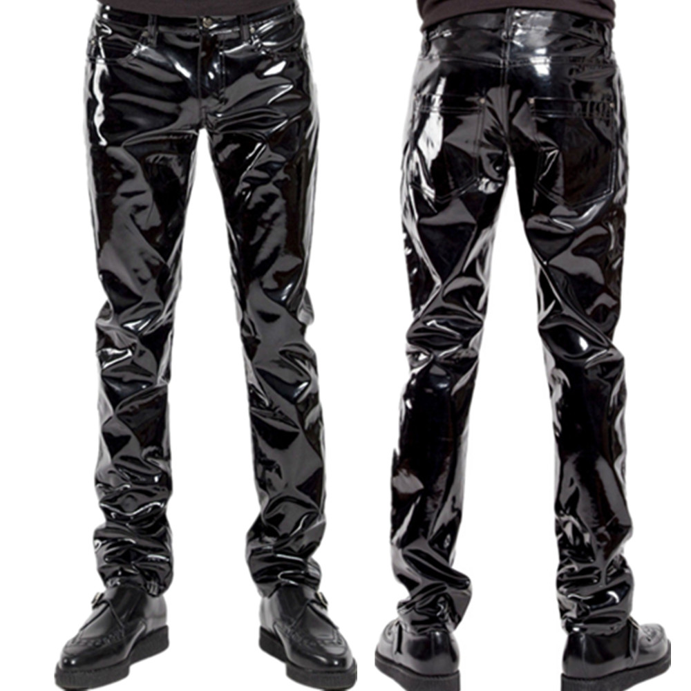 Motorcycle Gear Mens - เงา PVC Latex กางเกงผู้ชายรถจักรยานยนต์สีดำกางเกงบุรุษแฟชั่นหนัง Faux ขี่มอเตอร์กันน้ำ