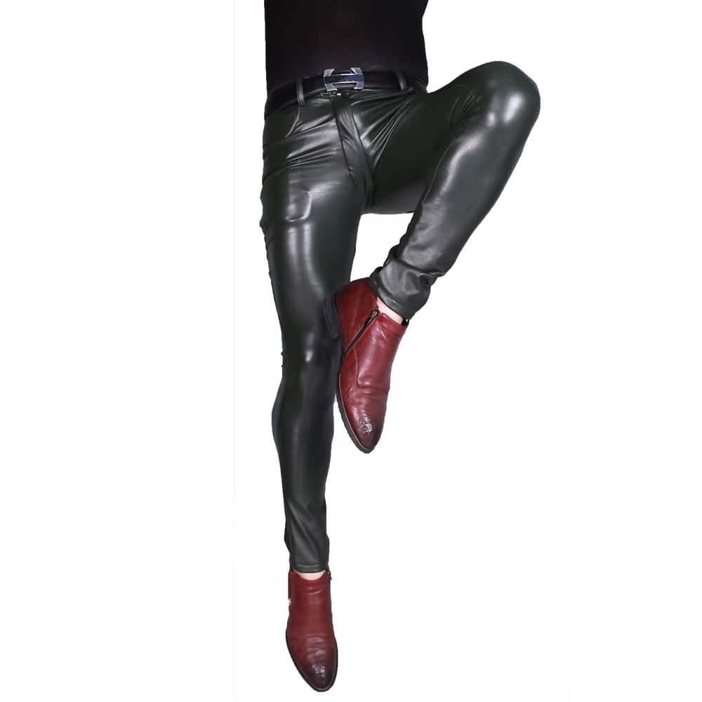 Mens Punk PU กางเกงหนัง Faux ค - Motorcycle Gear Mens บทวิจารณ์และราคา