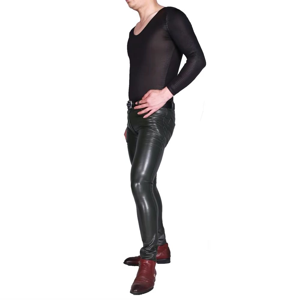 Mens Punk PU กางเกงหนัง Faux ค - Motorcycle Gear Mens บทวิจารณ์และราคา